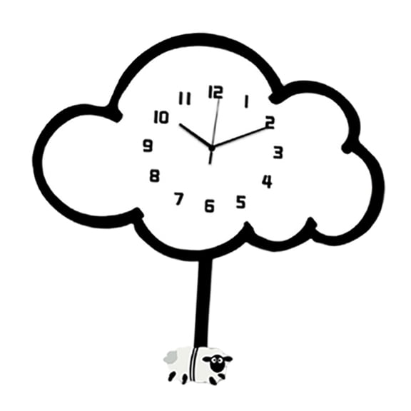 Lazsy Cloud Wall Clock, Decorative Clock, Cartoon Pattern Wooden Wall Ornament, Silent with Pendulum