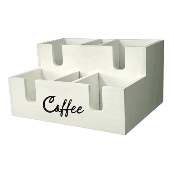 Lazsy Coffee Bar Organizer with Compartments Wooden Countertop Storage Tea Bag and Pod White