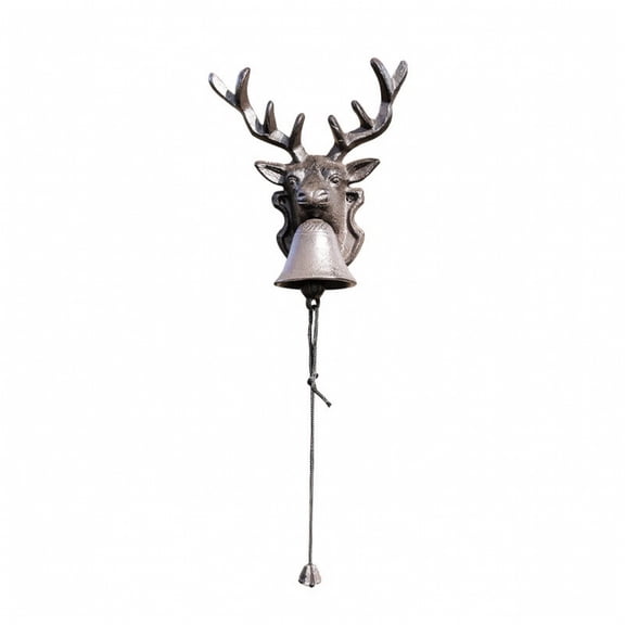Lazsy Deer Head Bell Wall Mounted Antique Style Rustic Doorbell with Pull Cord for Garden Entryway Farmhouse Decor