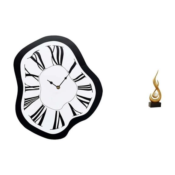 Lazsy Distorted Acrylic Wall Clock And Abstract Fire Statue Desktop Ornament Creative Melting Clock Resin Flame Figurine Modern Art Sculpture Unique Keepsak