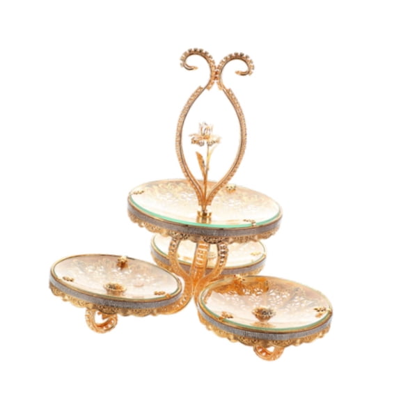 Lazsy Double Layered Glass Fruit Platter Cake Stand Display Plate Tea Table Decoration
