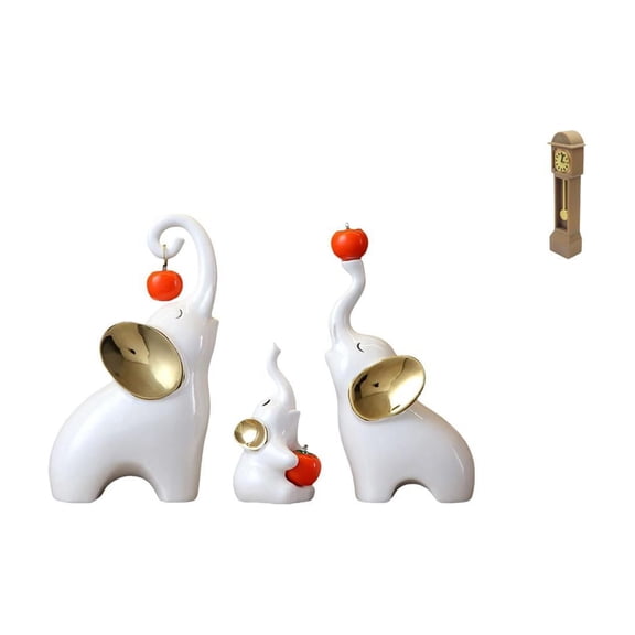 Lazsy Elephant Sculptures Ceramic Decorative Statues Miniature Grandfather Clock Figurines Animal Crafts Suitable for Living Room Bookshelf Dining Table Dol