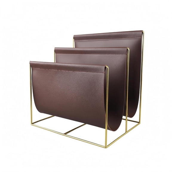 Lazsy Floor Magazine Rack Modern Leather Panel Magazine Rack Minimalist Newspaper Holder for Office, Dark Brown