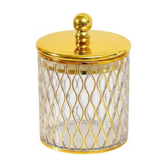 Lazsy Gold Trim Canister Multi-Functional Round Decorative Container Lightweight Lidded Storage Jar for Office Desk