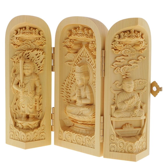 Lazsy Handcraft Wooden Statue Tibetan Buddha Boxwood Carving Statue Box -7 Style-7