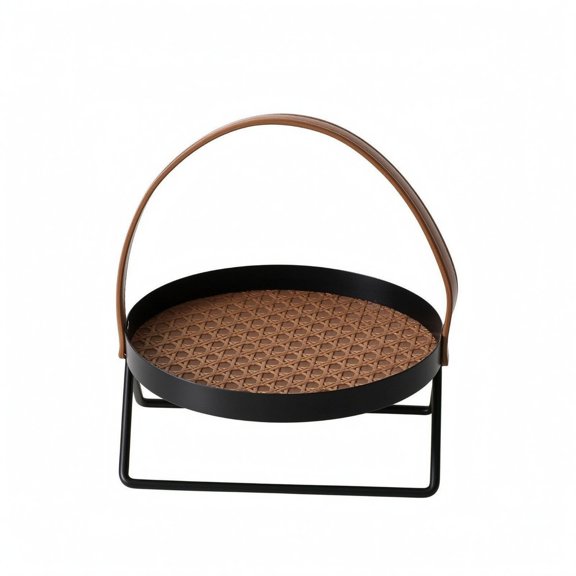 Lazsy Handle Basket Rack Black Metal Tray-Style Storage Rack Iron for Countertop, Desktop, Coffee