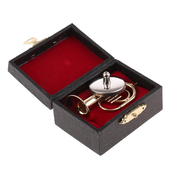 Lazsy Handmade 12th Dollshouse Miniature Copper Tuba Model with PU Leather Box Musical