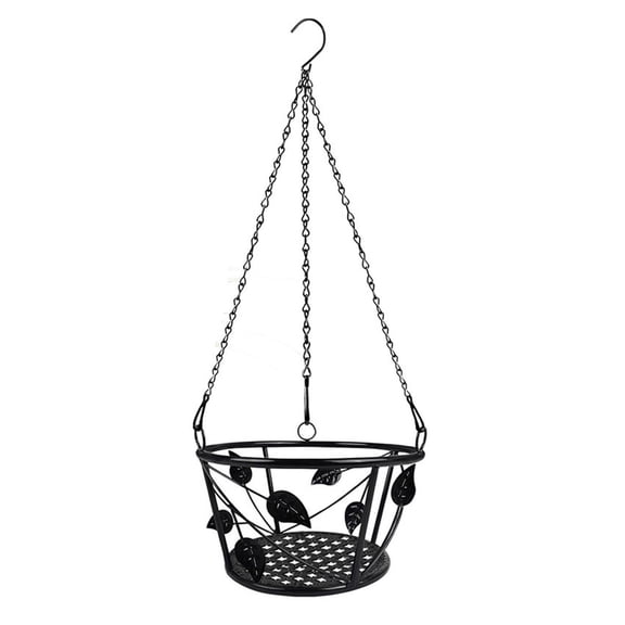 Lazsy Hanging Plant Basket Iron Hanging Planter Flower Pot Shelf with Leaf Pattern And Black