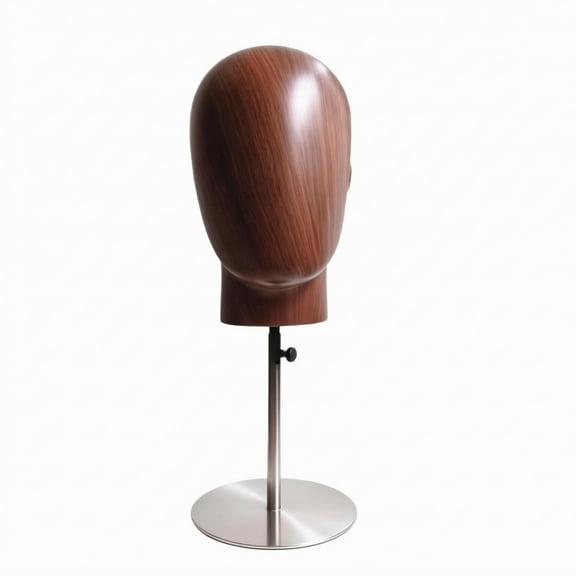 Lazsy Head-Shaped Display Stand Adjustable Height Hairpiece Stand Wood-Grain Finish Hat Display Head, Silver
