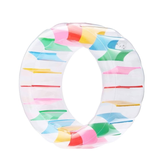 Lazsy Inflatable Water Wheel Sturdy Colorful Inflatable Tube Rainbow Colors Aquatic Fun Roller Tube for Outdoor