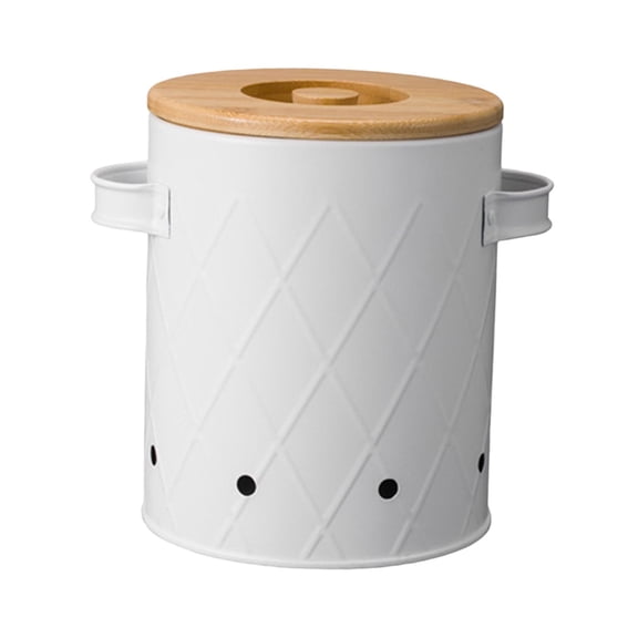 Lazsy Kitchen Canister Organizer Vegetable Storage Tin Garlic Bin Jar Potato Onion Kitchen Container Carbon Steel with Aerating Holes Bamboo Lid Suitable Fo White Medium