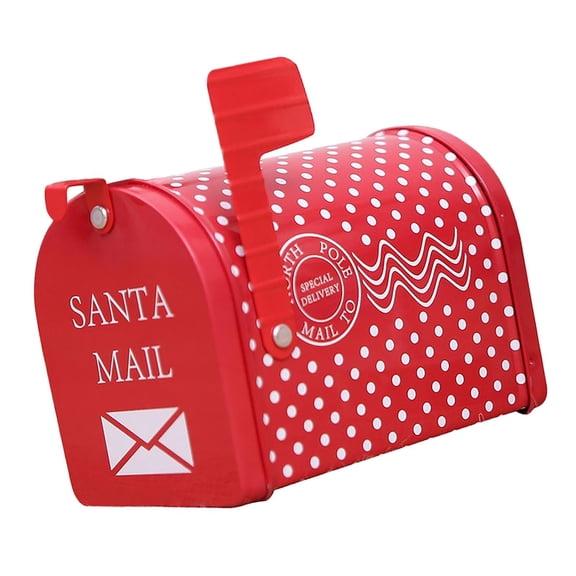 Lazsy Mailboxes Small Capacity Iron, Wall-Mount Mailbox Red Santa Mail white Polka Dot