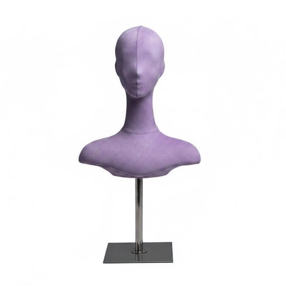 Lazsy Mannequin Head Bust Realistic Look Mannequin Torso Head Stable Base Beauty Accessory for Store Owners, Hairdressers, Shop Window, Salon, Purple, Suede Silv Sq Plate