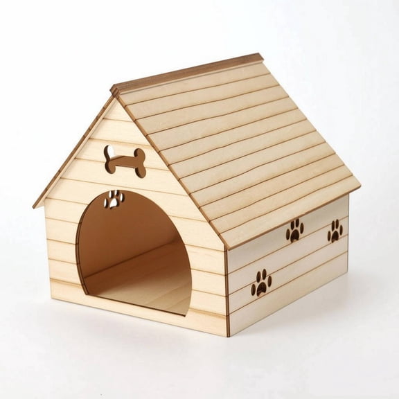 Lazsy Miniature Dog House Bone-shaped Wooden Dollhouse Pet Shelter Photography Prop for BJD Scene Dollhouse Decor