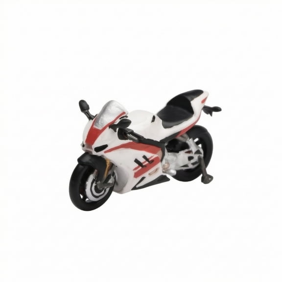 Lazsy Miniature Motorcycle Statue Sportbike Replica 1/64 Scale White Body Red Stripes Silver Mechanical Parts for Hobbyists Tabletop Scenes Model Home