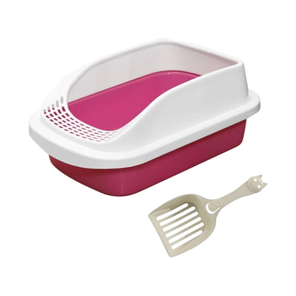 Lazsy Open Top Cat Litter Box Potty Toilet Deep Loo Toilette Litter Box Container Pets Pink