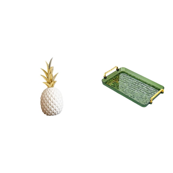 Lazsy Pineapple Sculpture Ceramic Ornament Modern Figurine Kitchen Serving Tray Rectangle with Handle Suitable for Party Home Office Bedroom Gift Decoration