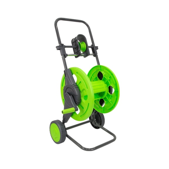 Lazsy Push Hose Reel Cart Metal Frame Wheeled Hose Reel Cart Triangular Base Outdoor Storage for Yard, Car Washing, Hand-push Hose Reel