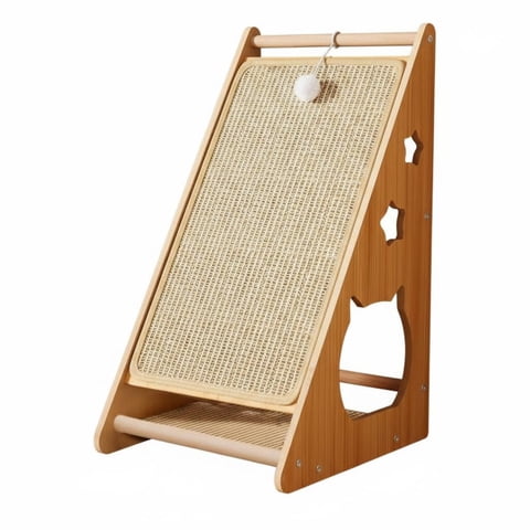 Lazsy Scratching Board Triangle Cat Scratcher Scratching Post Durable Sisal Surface with Dangling Ball for Active Indoor Kittens