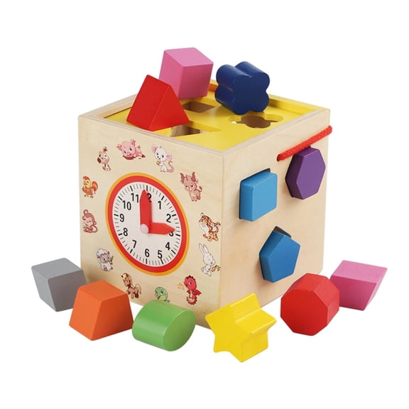 Lazsy Shape Sorting Toys for Toddlers, Shape Sorting Cube Toy Box, 12P Building Blocks