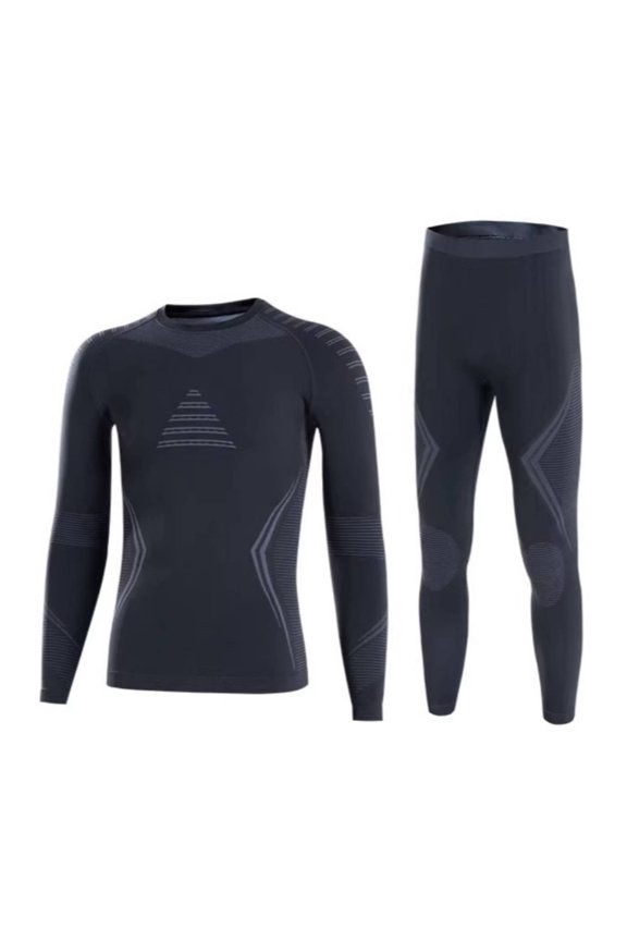 Ski Underlayer Layer Set Sweat Wicking Men's Thermal Set Warm Long Sleeved Thermal Shirt and Pants for Skiing, Running, Workout, Black Gray