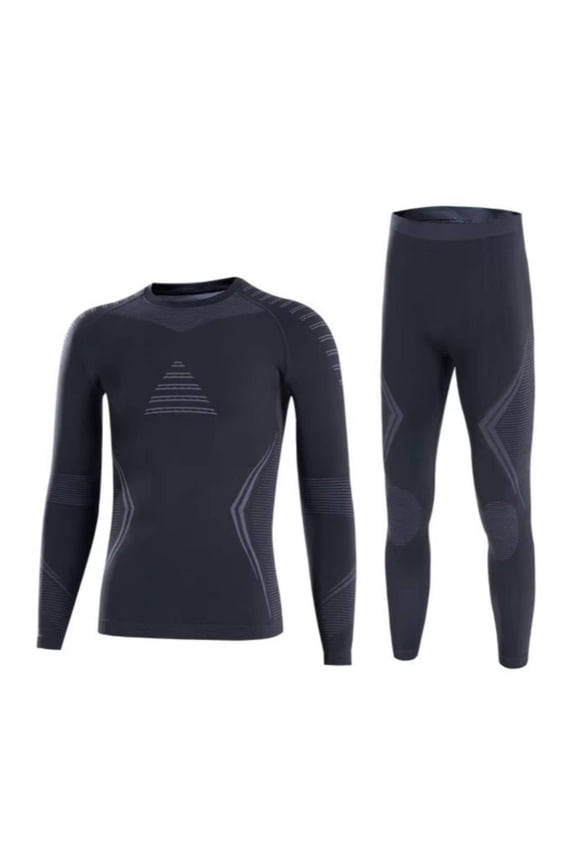 Ski Underlayer Layer Set Sweat Wicking Men's Thermal Set Warm Long Sleeved Thermal Shirt and Pants for Skiing, Running, Workout, Black Gray