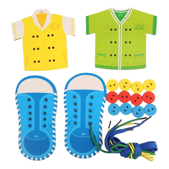 Lazsy Skill Toy Motor Skill Button Wooden Clothes Puzzle Preschoolers Drawstring Toys Blue