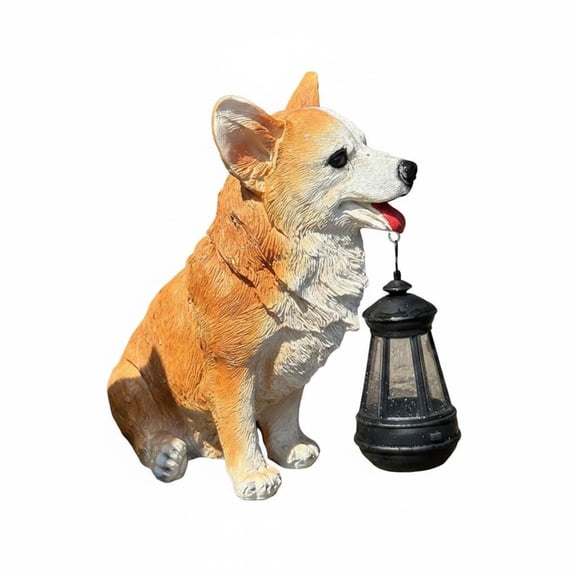 Lazsy Solar Canine Yard Statue No Wiring Required Daylights Activated Hound Lantern Automatic activation/off Yard Ornament for Entrance, Corgi