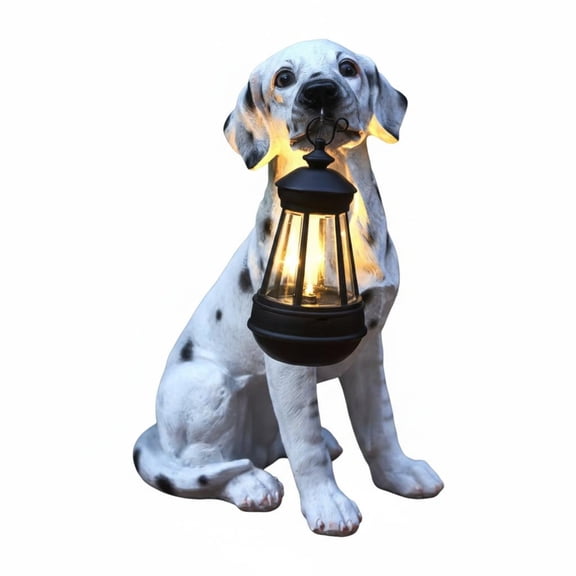 Lazsy Solar Canine Yard Statue No Wiring Required Daylights Activated Hound Lantern Automatic activation/off Yard Ornament for Entrance, Dalmatian