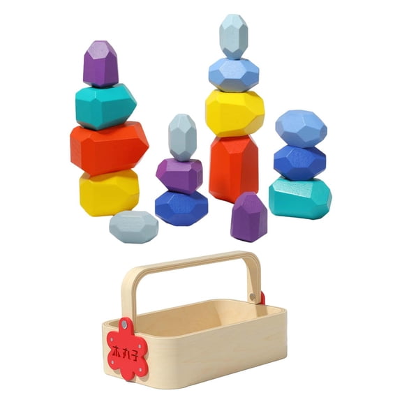 Lazsy Stacking Blocks Balance Stones Fine Motor Skill with Storage Case Wood Building