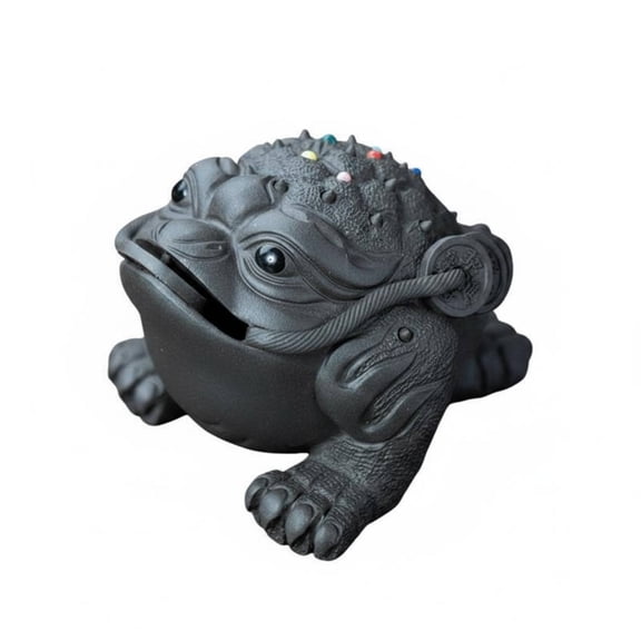 Lazsy Tea Pet Wealth Symbol Three Legged Frog Handmade Deep Clay Frog Statue for Gift Display