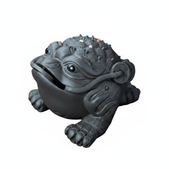 Lazsy Tea Pet Wealth Symbol Three Legged Frog Handmade Deep Clay Frog Statue for Gift Display