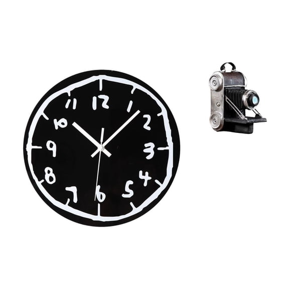 Lazsy Wall Clock Non Ticking Silent Camera Statue Decorative Clock Modern Model Collectible Figurine Resin Acrylic Construction Suitable for Home Office Bedroom Hotel Bookstore Restaurant