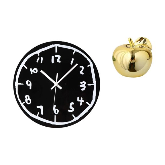 Lazsy Wall Clock Silent Non Ticking Clock Acrylic Surface Fruit Sculpture Ceramic Figurine Decorative Statue Ornament Playful Design Suitable for Living Room Office Hotel Desktop Gift Giving
