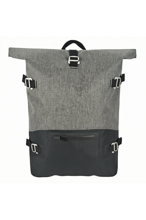 Waterproof Roll-Top Backpack Padded Shoulder Straps TPU Roll-Top Backpack Front Zip Pocket Expandable Daypack for Commuting, Gray