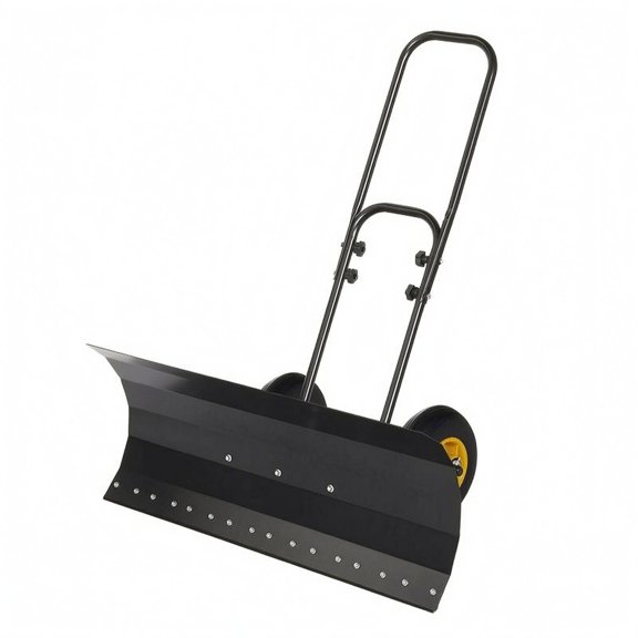 Lazsy Wheeled Snow Pusher Two-Rod-Rod Handle Metal Snow Pusher Curved-Front Design, Two-way Double-rod a