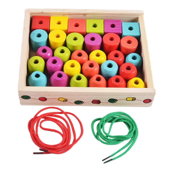Lazsy Wooden Lacing Beads for Toddlers Rainbow Skills Montessori with Storage Box Christmas Birthday Gifts for Boys