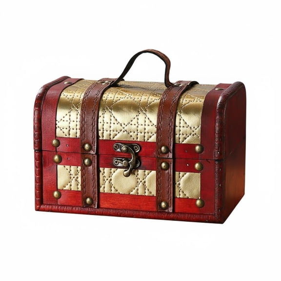 Lazsy Wooden Treasure Chest Lockable Vintage Wooden Treasure Chest Portable Antique type Storage Trunk for Adventure Room Designers, Kids