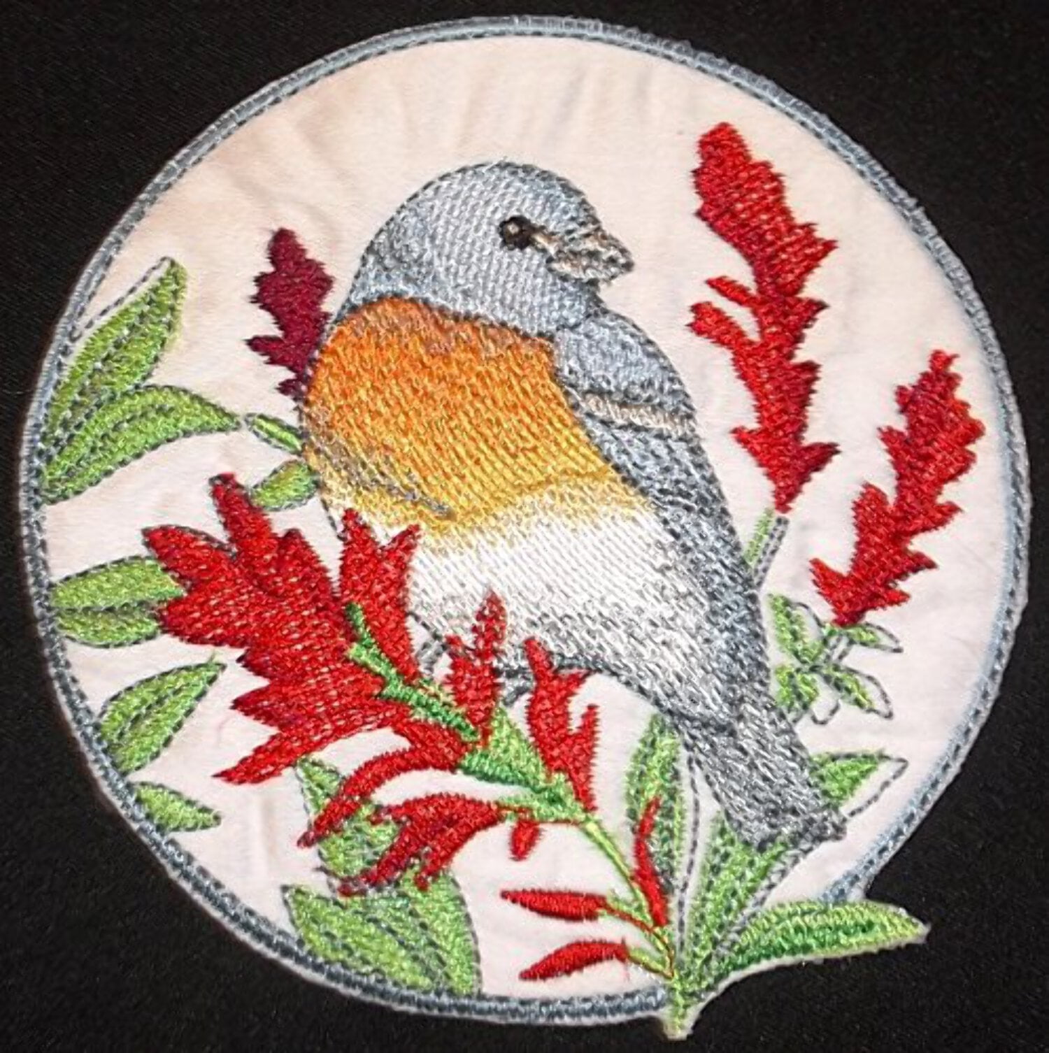 Lazuli Bunting And Indian Paintbrush Circle Embroidered Iron on patch [5" X 5"]