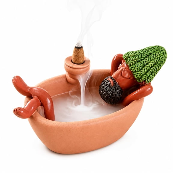 Lazy Bath Man Incense Burner, Funny Resin Bathtub Backflow Incense Holder with Waterfall Smoke Effect, Novelty Aroma Cone Burner Desktop Decor for Home Office Meditation Room, Gift for Incense Lovers