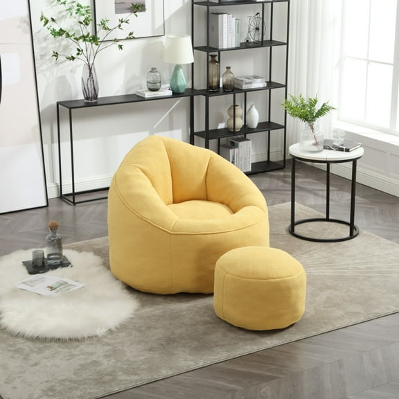 Lazy Bean Bag Chair with Footstool, Floor Sofa Bean Bag Chair, High Pressure Foam Single Sofa with Ottoman, Easy to Move Chair for Living Room, Dorm, Apartment