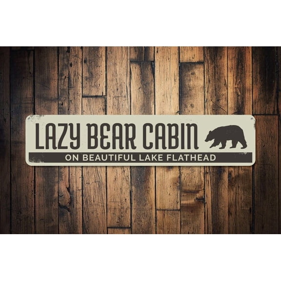 Lazy Bear Cabin Sign Beautiful Lake Name Sign Custom Lake Location Sign Lodge Lake House Decor - Cabin Sign - Size: 16 x 4 Inches