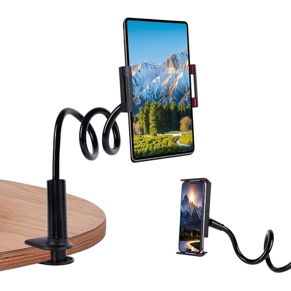 Lazy Bracket Gooseneck Tablet Holder for Bed, 360 Flexible Long Arm Adjustable Tablets Stand Clamp for Desk Phone Mount, Compatible with iPad 4" - 8" Tablet Gooseneck Holder Cell Phone Stand