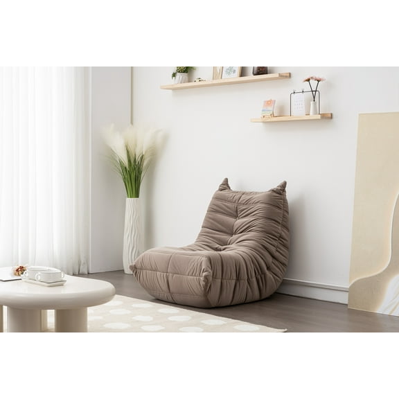 Lazy Chair,Brown, Mid Century Foam Chair, Soft Suede Floor Lounge Chair Lazy Sofa Accent Chair for Living Room Bedroom Salon Office, Single Size