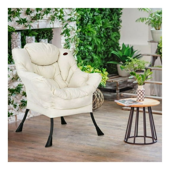 Lazy Chair Modern Polyester Fabric, Steel Frame Accent Chair with Side Pocket - Ergonomic Reading Chair for Living Room, Bedroom, Office - 250lbs Capacity, Navy/Gray/Beige