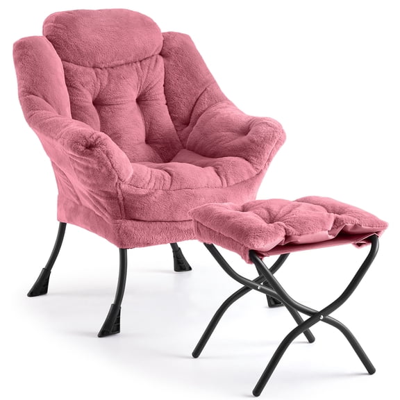 Lazy Chair with Ottoman,Leisure Sofa Chair,Soft Fabric Armchair with Armrests and Side Pockets,Reading Chair with Footrest for Living Room,Bedroom,Office