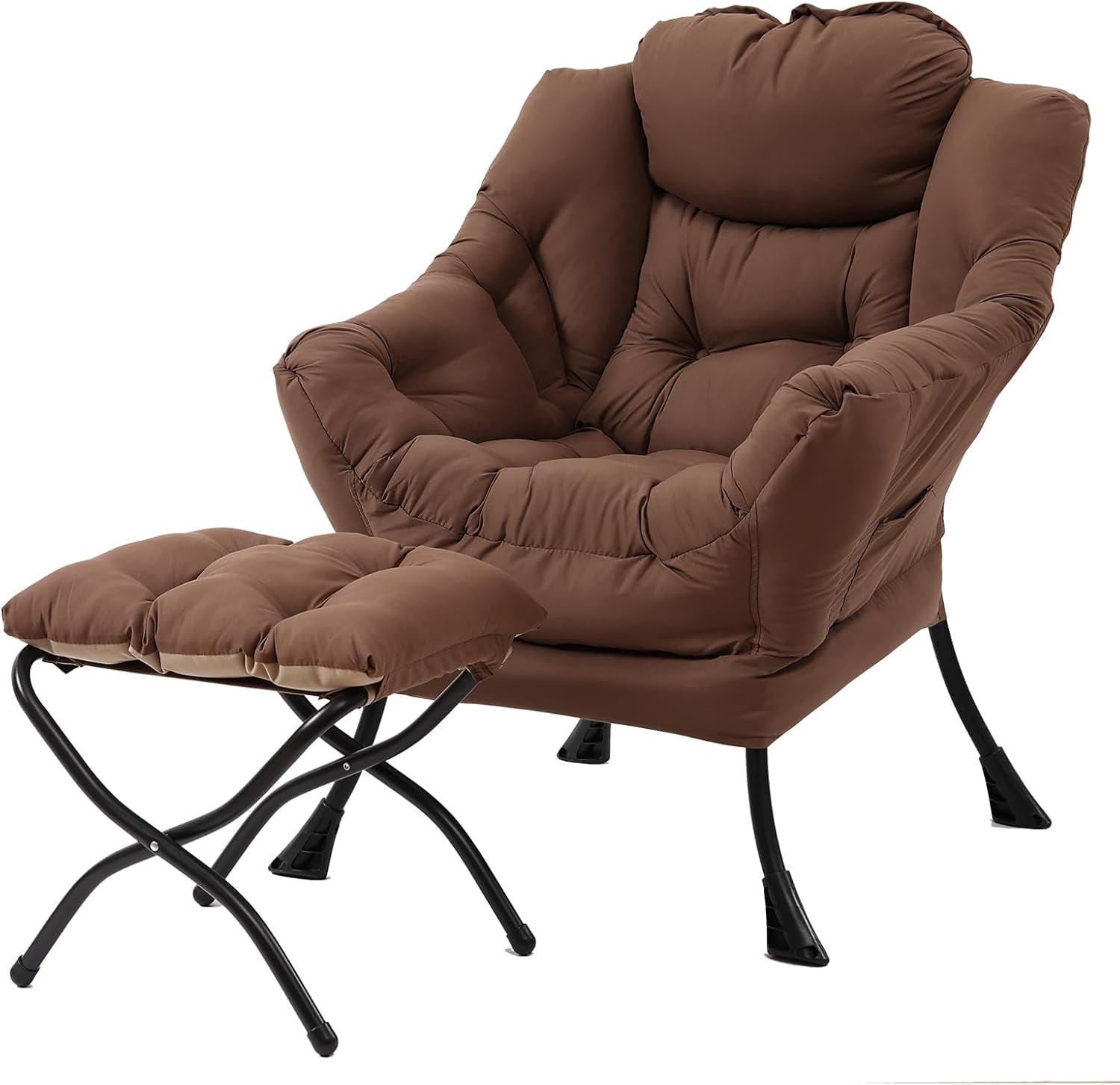 DRKAT Velvet Lazy Chair With Ottoman - Modern Accent Lounge Chair For Living Room, Bedroom, Dorm (Camel)