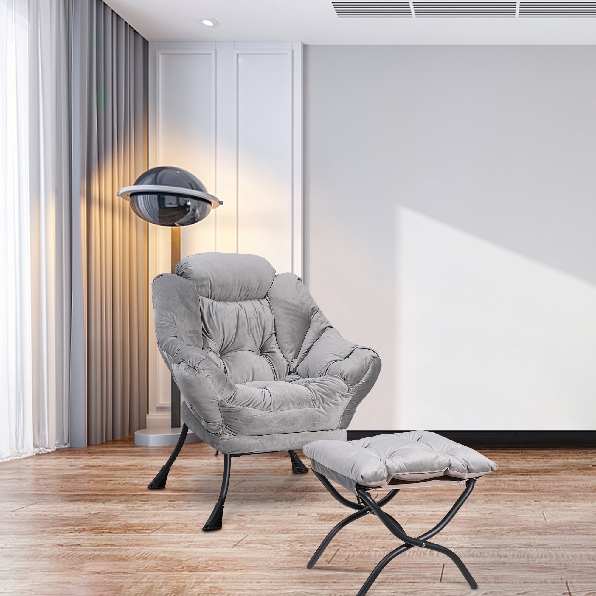 Bstjewey Modern Accent Armchair with Ottoman, Gray (Set of 1)
