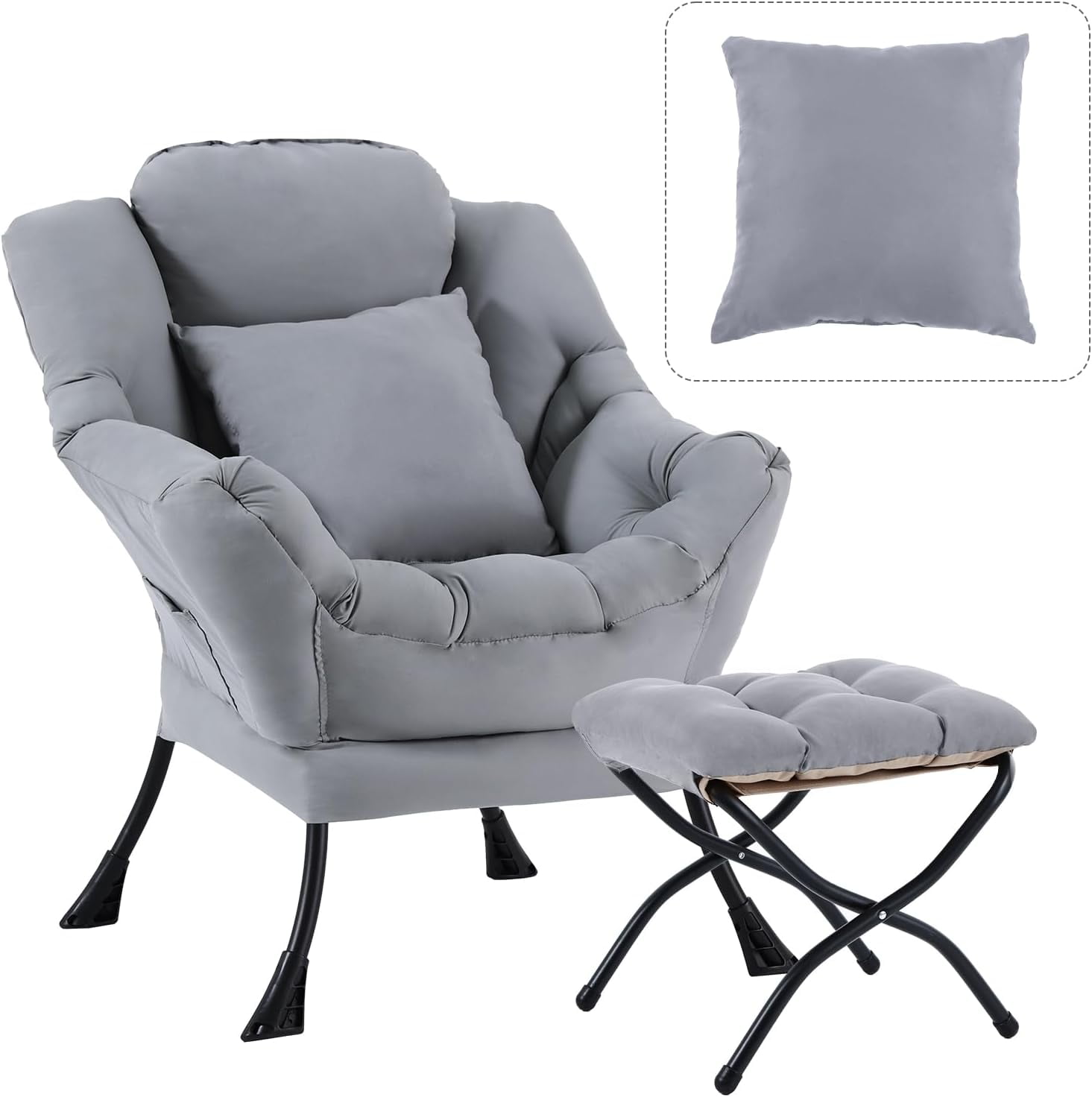 Lazy Chair with Ottoman, Modern Large Accent Lounge Chair with a Pillow ...