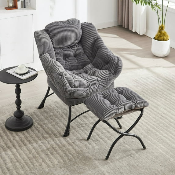 Generic Modern Adult Armchair with Ottoman, Grey (Set of 2)